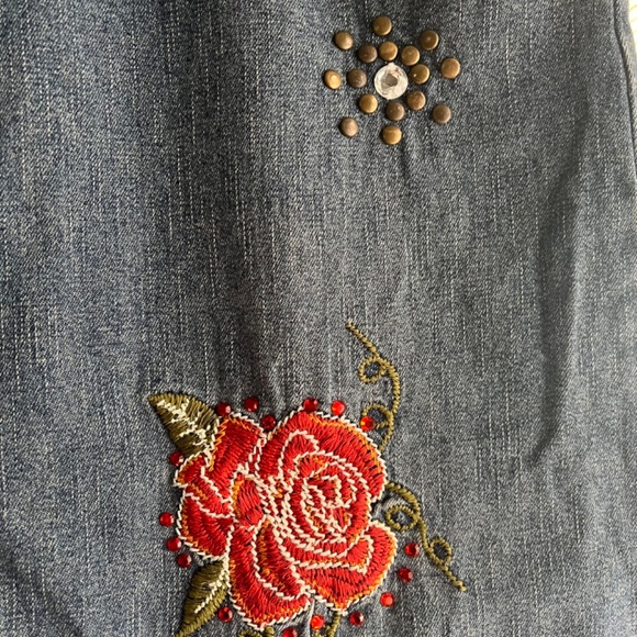 EMBROIDERED BEADED LONG DENIM FLOWING SKIRT - Picture 3 of 16